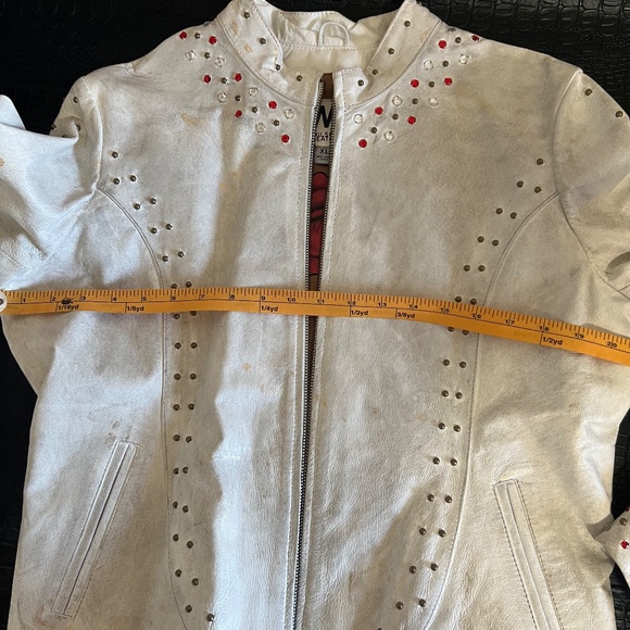 Wilsons Leather Women/Men Moto Jacket Size XL Studs Rhinestones Rose tattoo NWOT - Picture 10 of 14